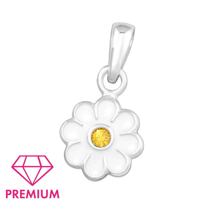 925 Sterling Silver Daisy Pendant - Crystal & Epoxy - Children's