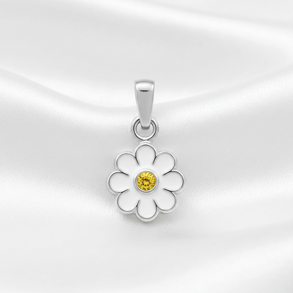 925 Sterling Silver Daisy Pendant - Crystal & Epoxy - Children's