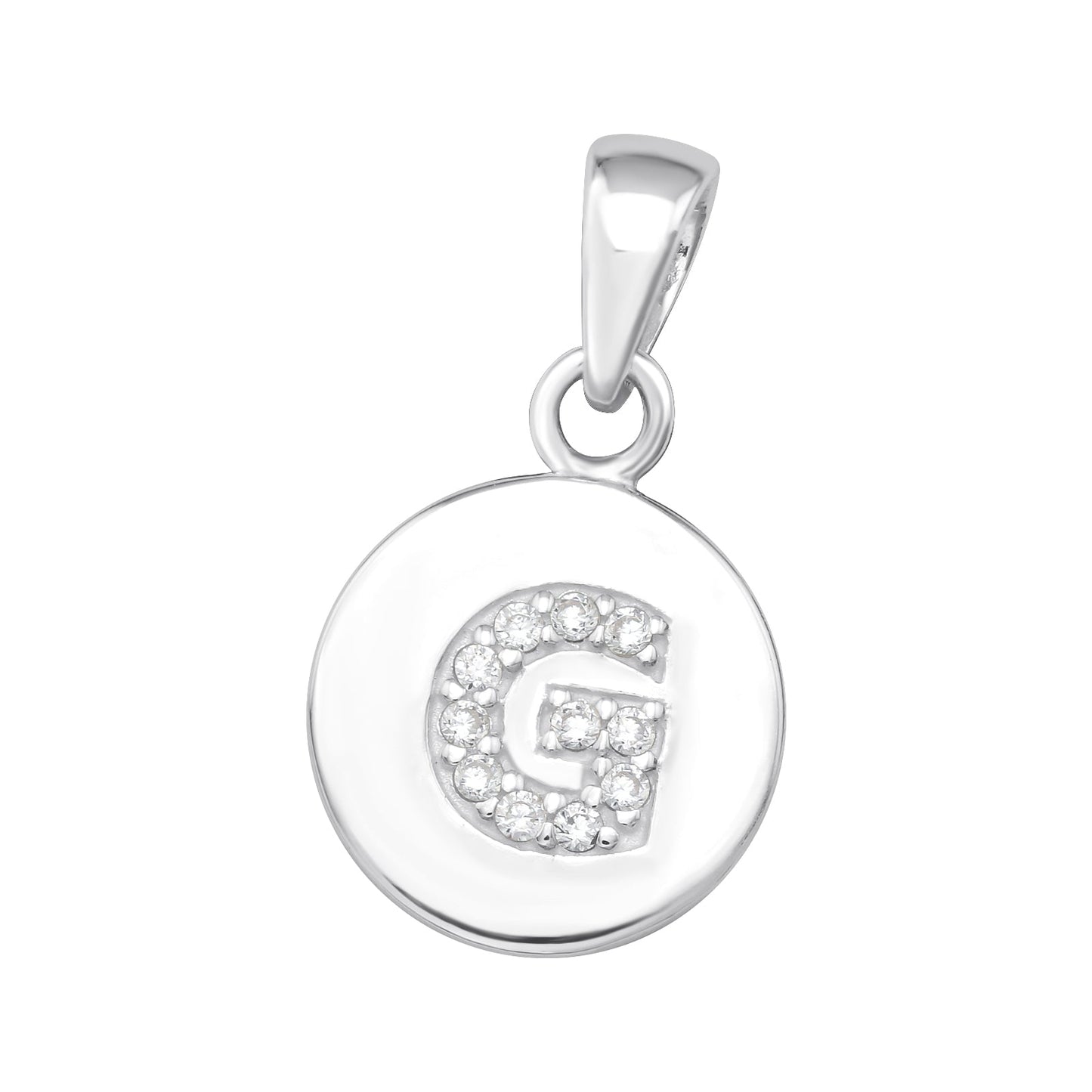 925 Sterling Silver Letter G Pendant with Cubic Zirconia