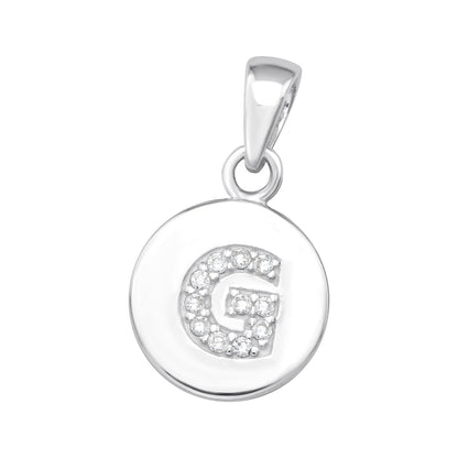 925 Sterling Silver Letter G Pendant with Cubic Zirconia