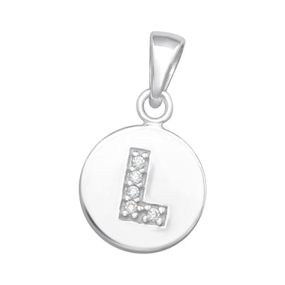 925 Sterling Silver Initial Letter Pendant - Cubic Zirconia