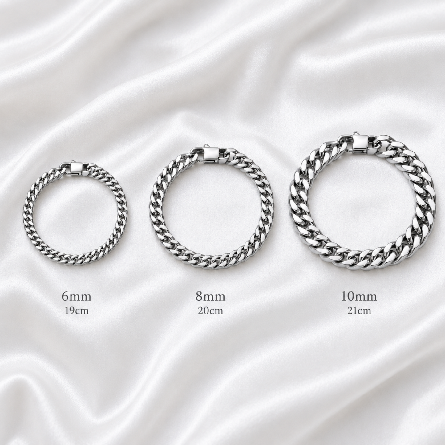 Stainless Steel Cuban Link Bracelet - Polished Chain - Silver