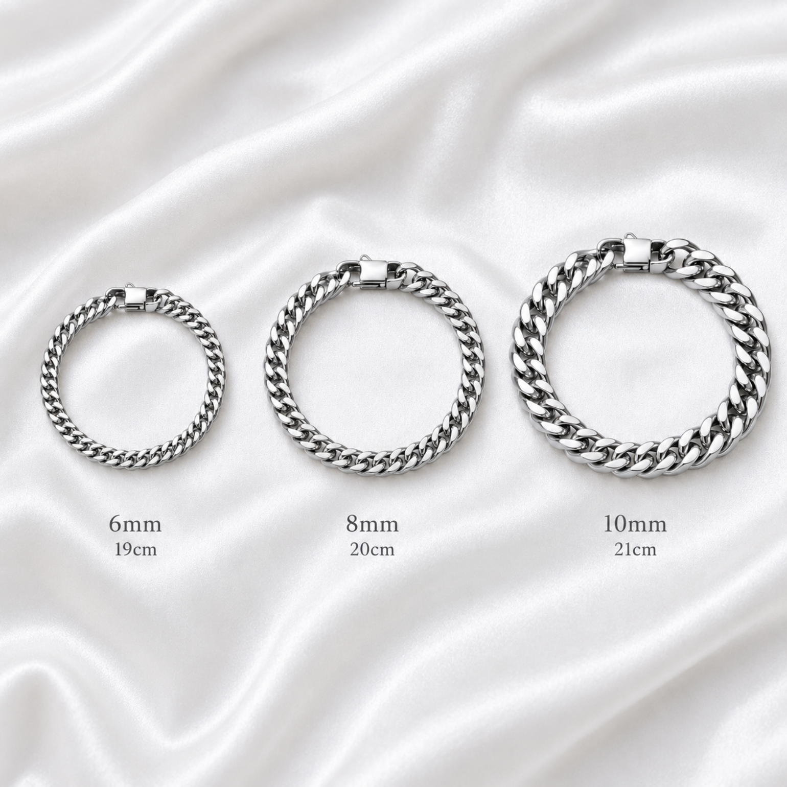 Stainless Steel Cuban Link Bracelet - Polished Chain - Silver