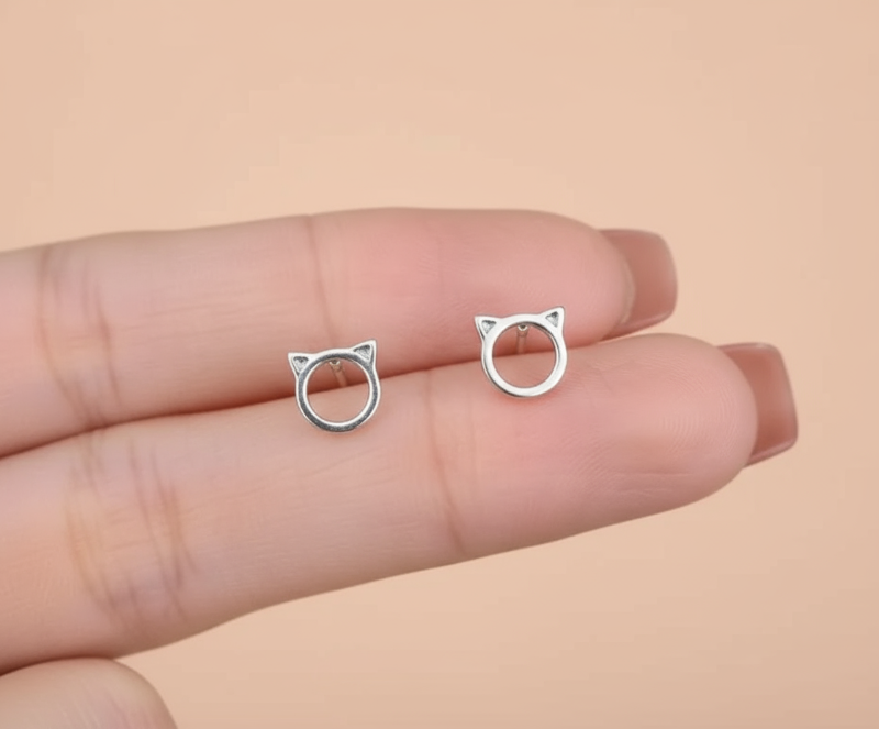 Cat Ear Stud Earrings on Fingers - No Posts