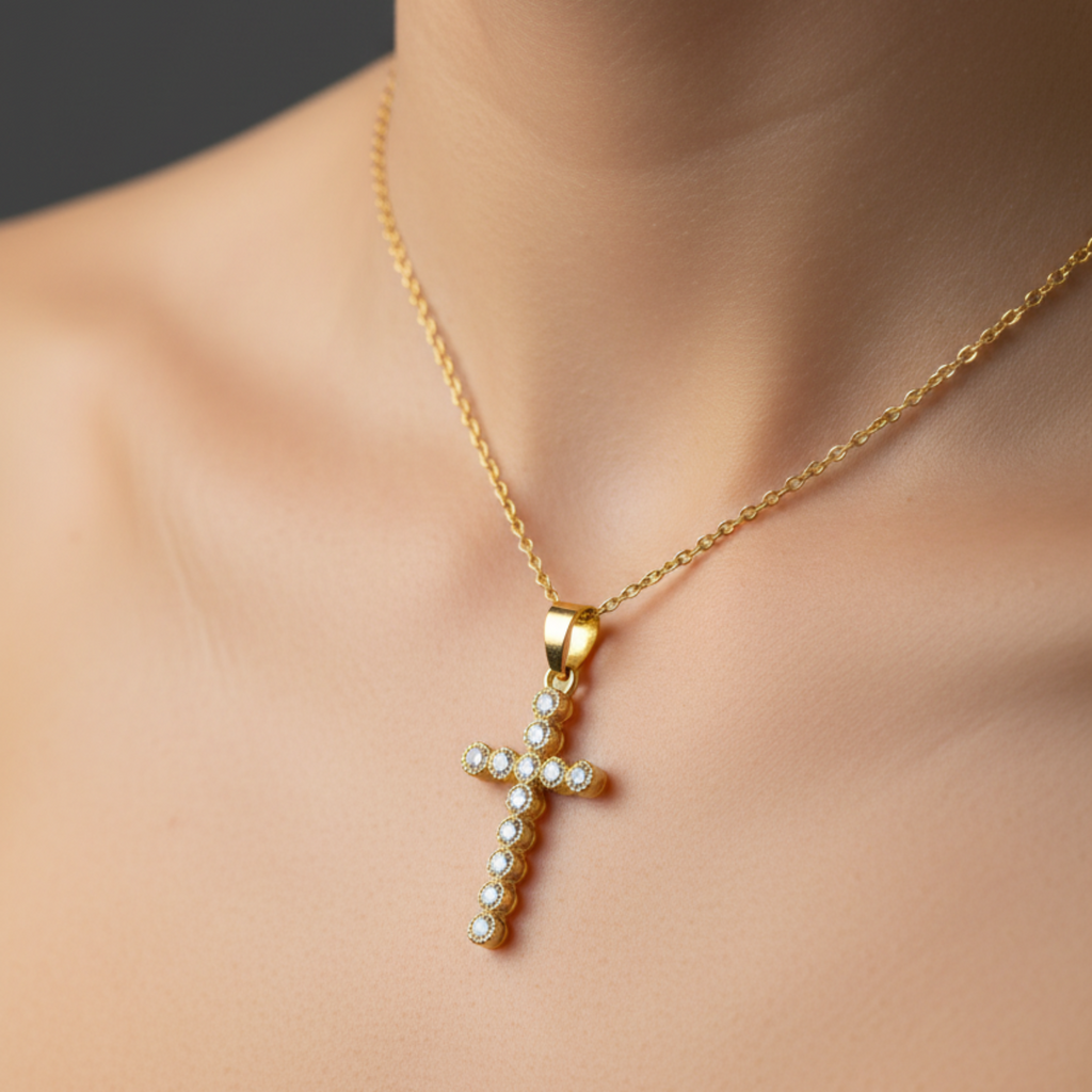 Clear CZ Cross - Model Shot Dark Background