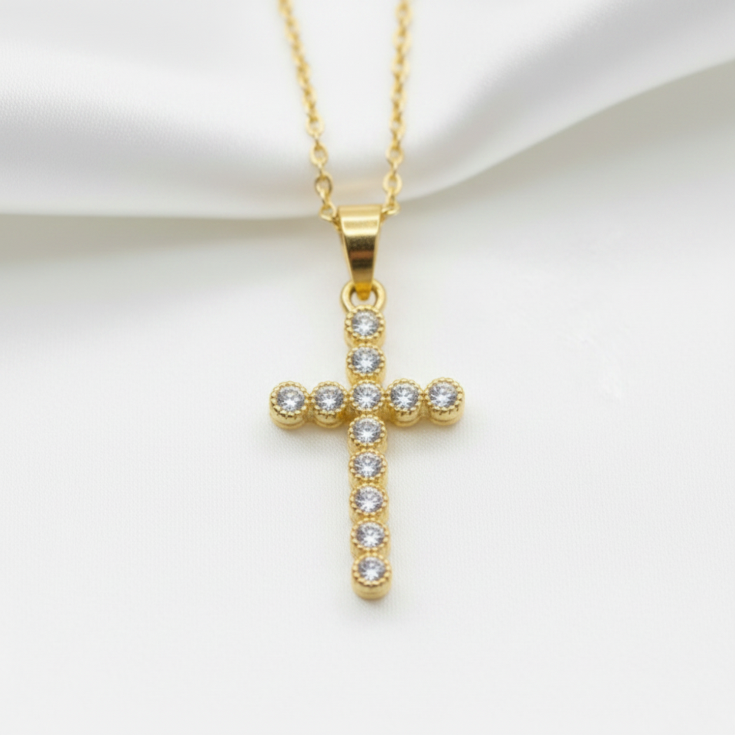 Clear CZ Cross Pendant - Flat Lay