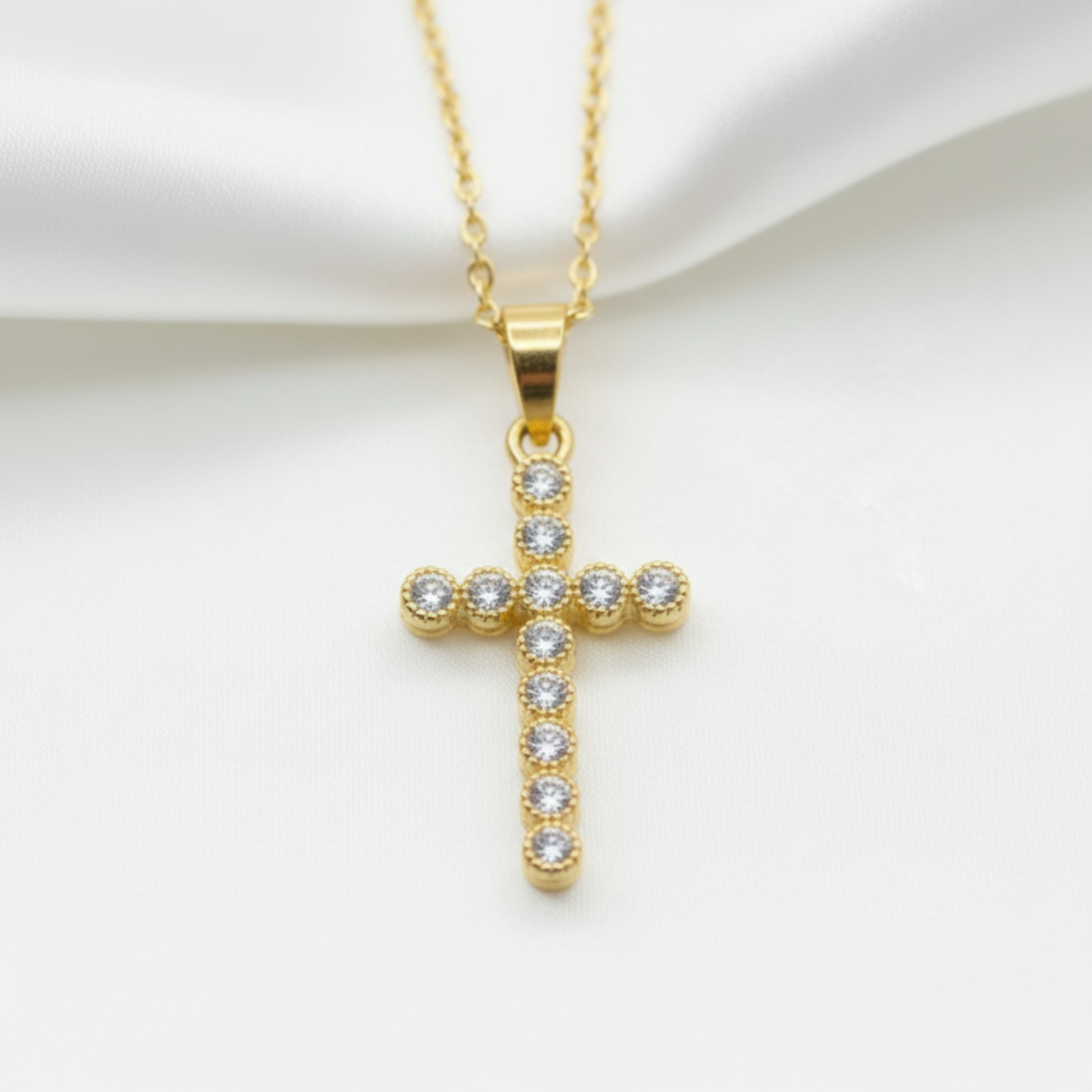 Clear CZ Cross Pendant - Flat Lay
