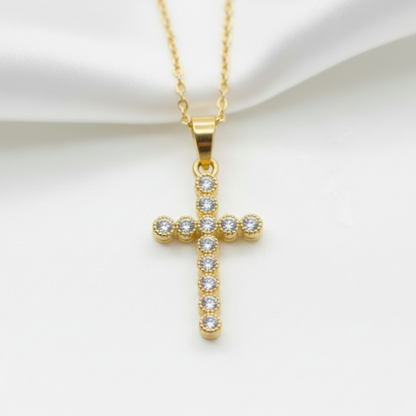 Clear CZ Cross Pendant - Flat Lay