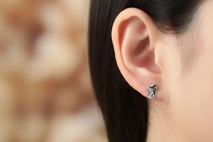 Close-up Lifestyle Photo - Cat Stud Earring on Ear