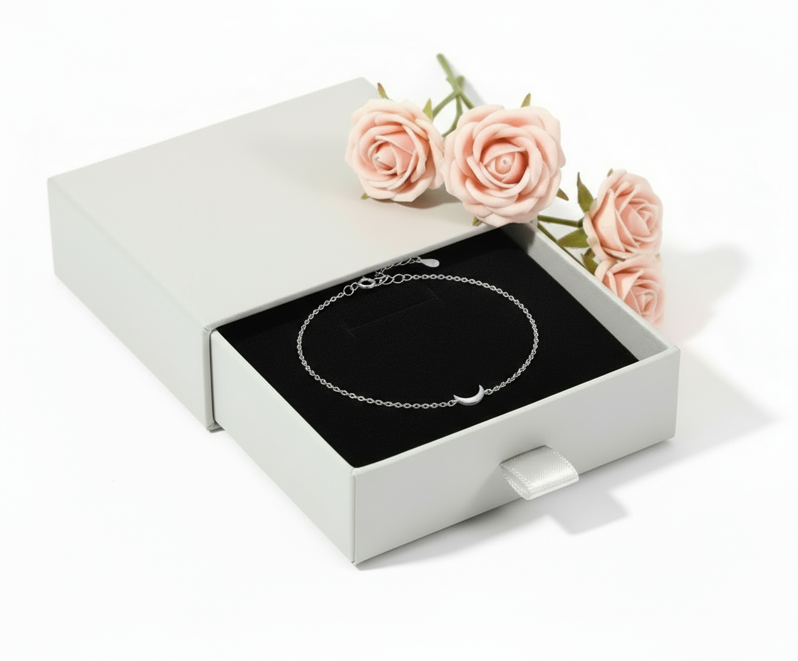Crescent moon bracelet in drawer box