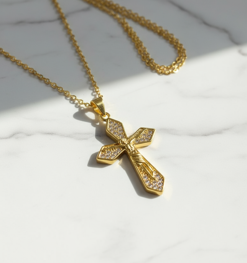 Crucifix on marble surface