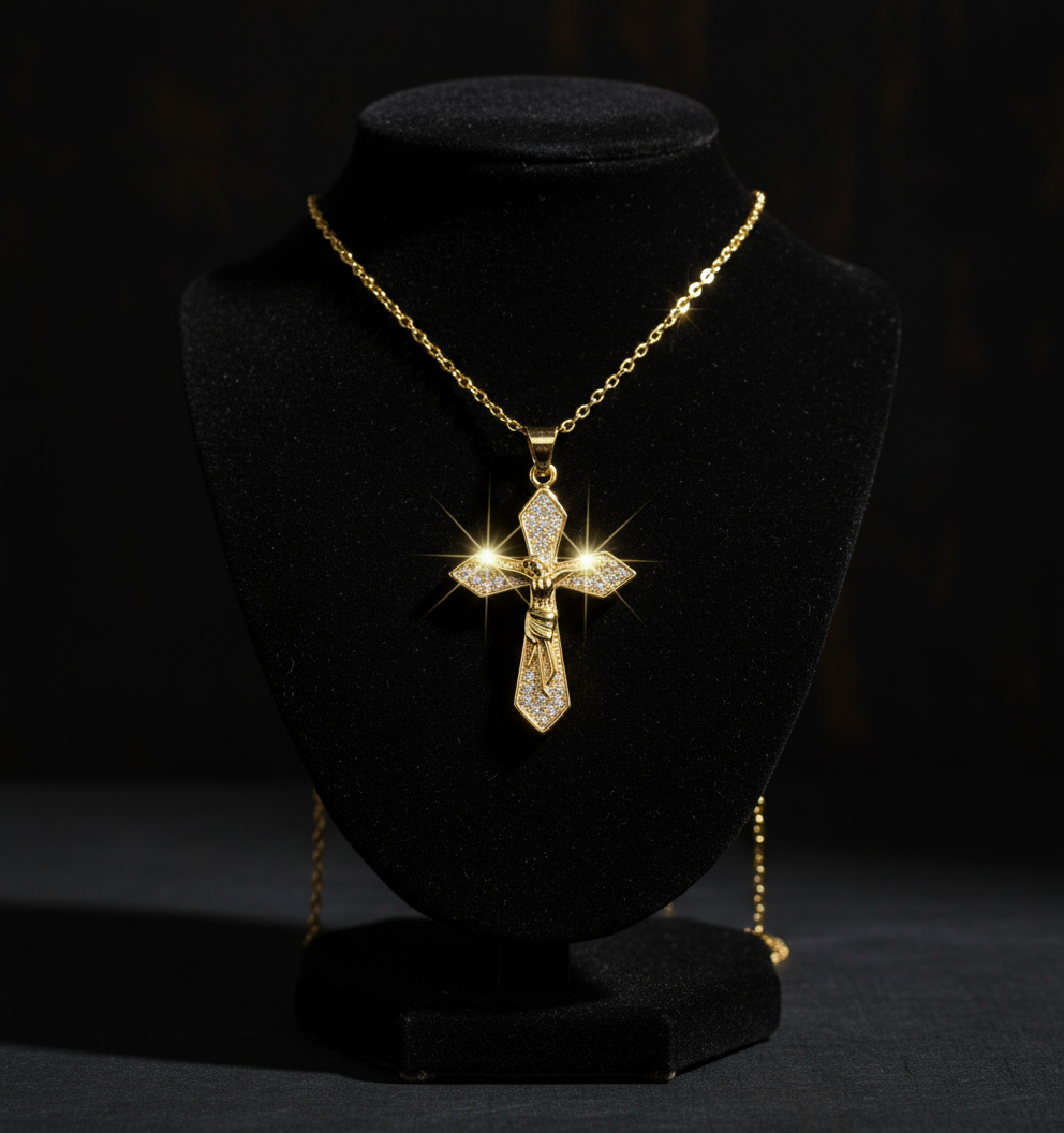 Crucifix on velvet stand