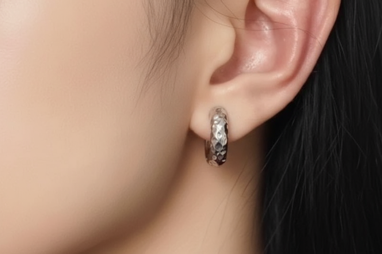 Enhanced Hammered Finish Single Hoop Earring