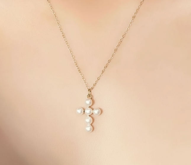 Enhanced Pearl Cross Necklace