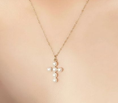 Enhanced Pearl Cross Necklace