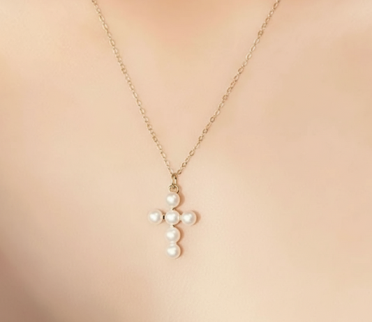 Enhanced Pearl Cross Necklace