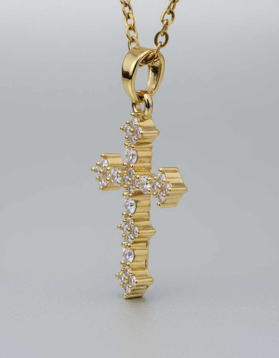 Gold Cross Pendant - Side View