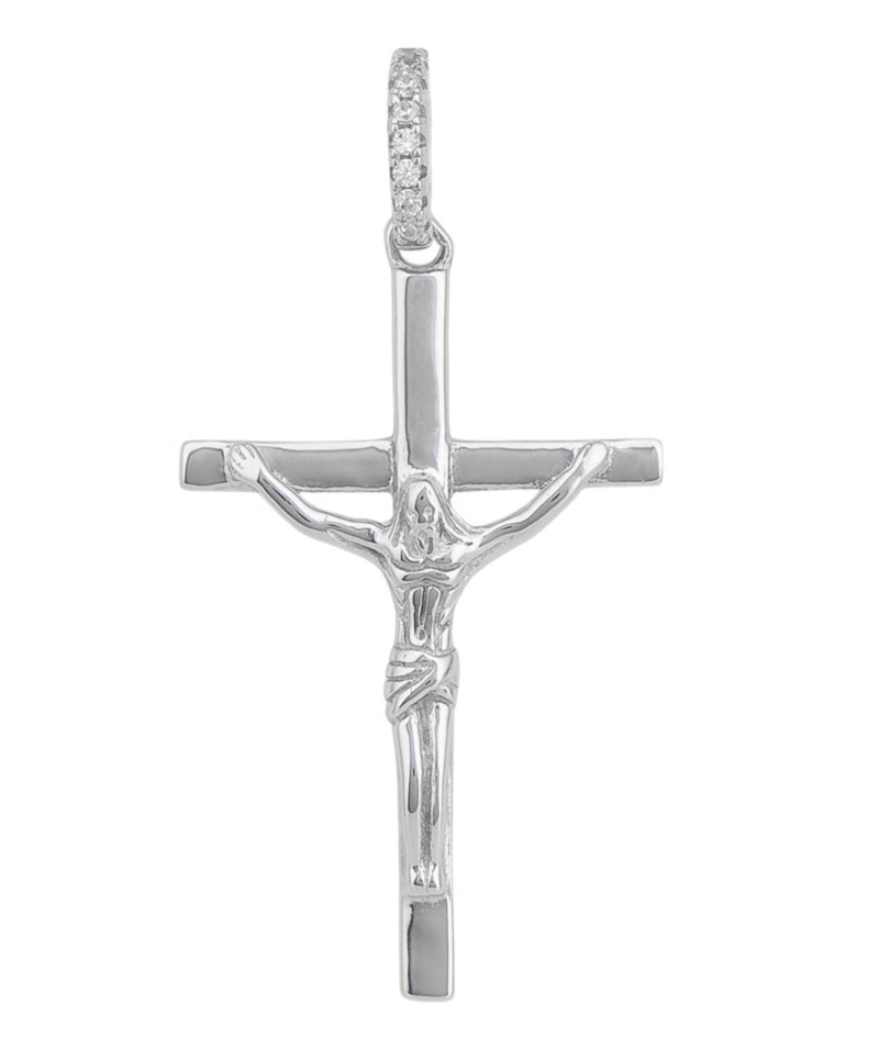 Crucifix Cross Pendant - CZ Pave Bail - 925 Sterling Silver