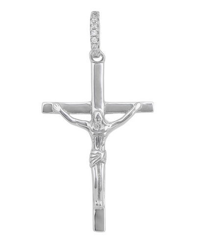 Crucifix Cross Pendant - CZ Pave Bail - 925 Sterling Silver