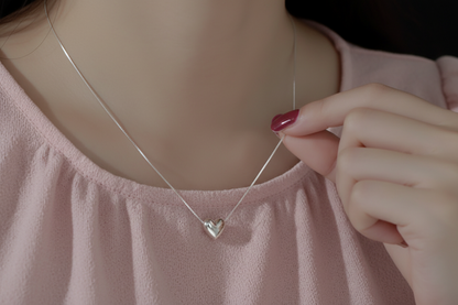 925 Sterling Silver Puffy Heart Pendant Box Chain Necklace - Jewel Radiance