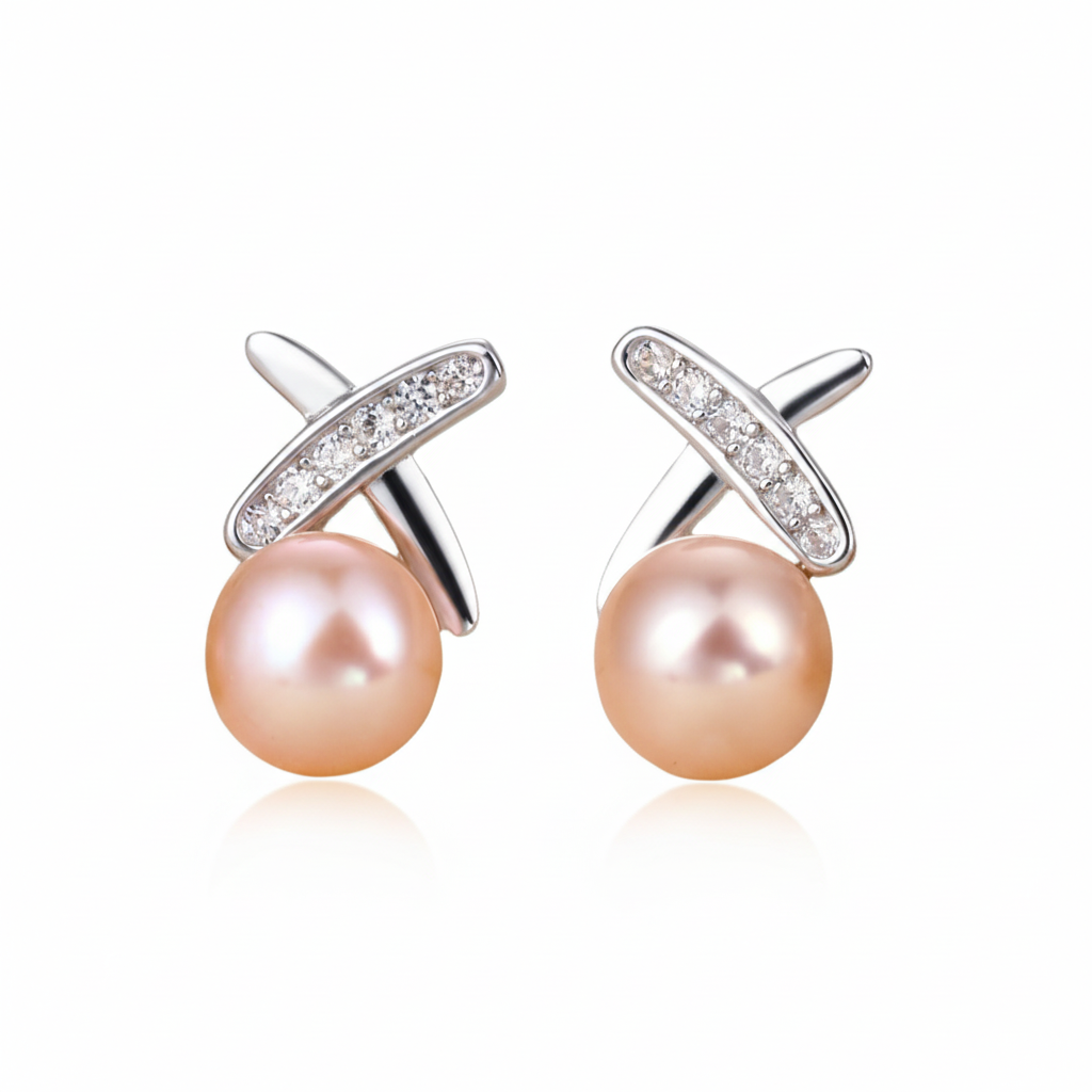 925 Sterling Silver Freshwater Pearl Cross Stud Earrings - Jewel Radiance