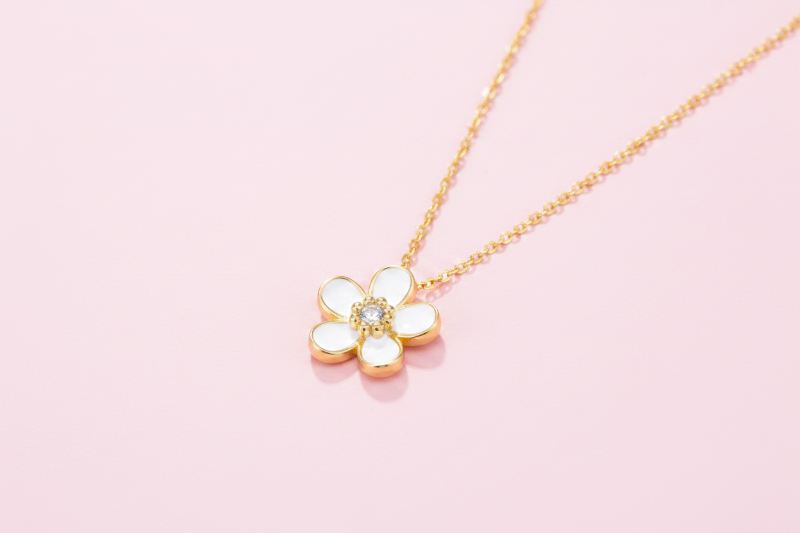 925 Sterling Silver White Enamel Flower Pendant Necklace - Jewel Radiance