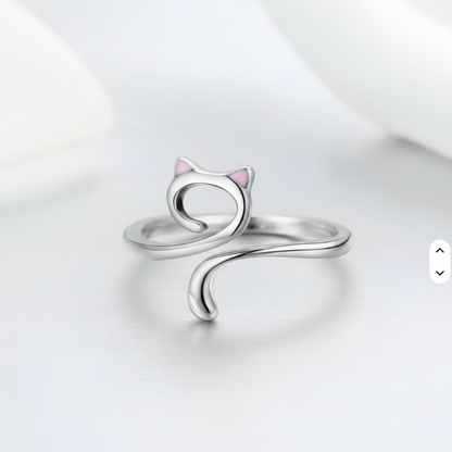 925 Sterling Silver Cat Open Ring