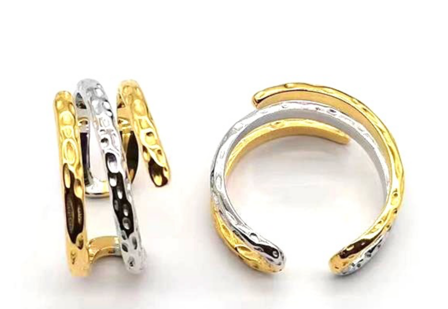 925 Sterling Silver Two-Tone Wrap Spiral Band Open Adjustable Ring - Jewel Radiance