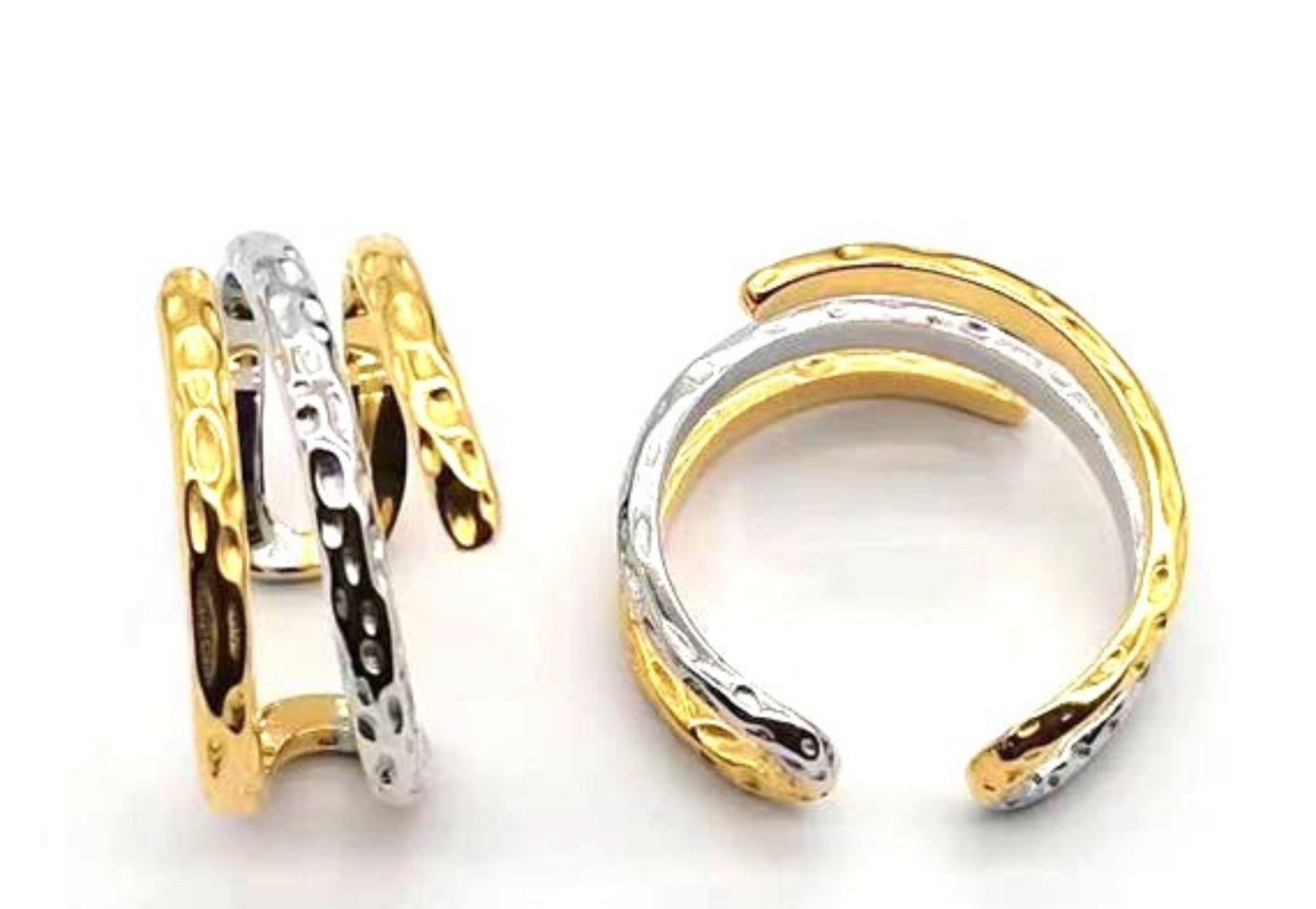 925 Sterling Silver Two-Tone Wrap Spiral Band Open Adjustable Ring - Jewel Radiance