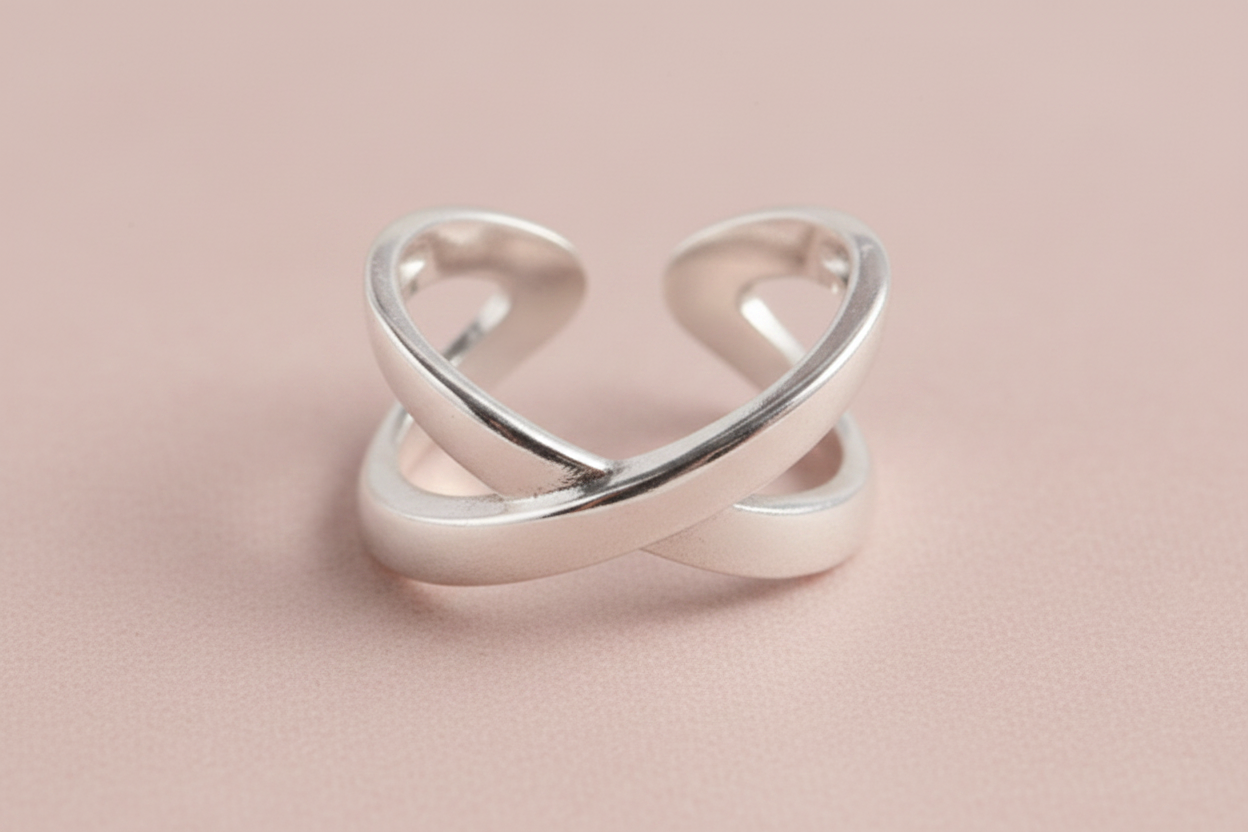 925 Sterling Silver Adjustable Crossover Ring - Jewel Radiance