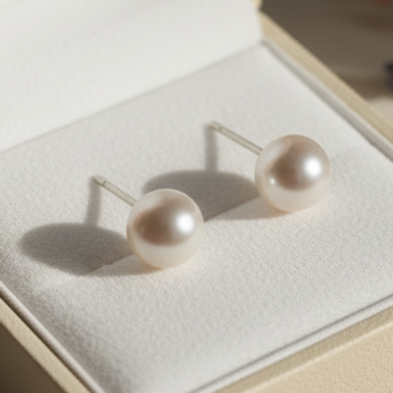 Pearl earrings in a jewelry box 