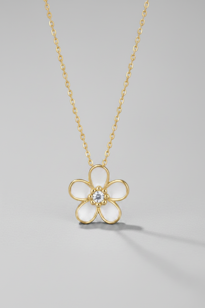 925 Sterling Silver White Enamel Flower Pendant Necklace - Jewel Radiance