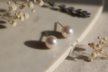 925 Sterling Silver Natural Pearl Stud Earrings - Jewel Radiance