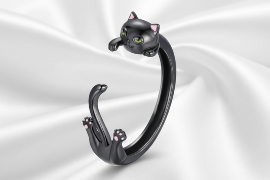 Black Gold Plated 925 Sterling Silver Cat Open Ring
