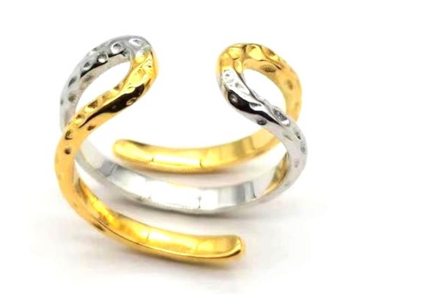 925 Sterling Silver Two-Tone Wrap Spiral Band Open Adjustable Ring - Jewel Radiance