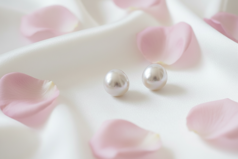 Two pearl-like beads on a white background
