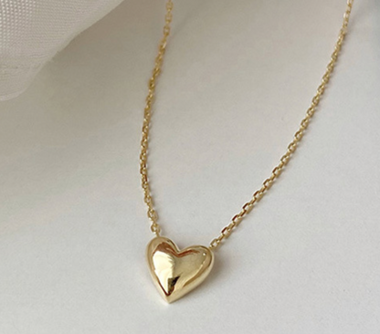 925 Sterling Silver Puffy Heart Pendant Cable Chain Necklace - Jewel Radiance