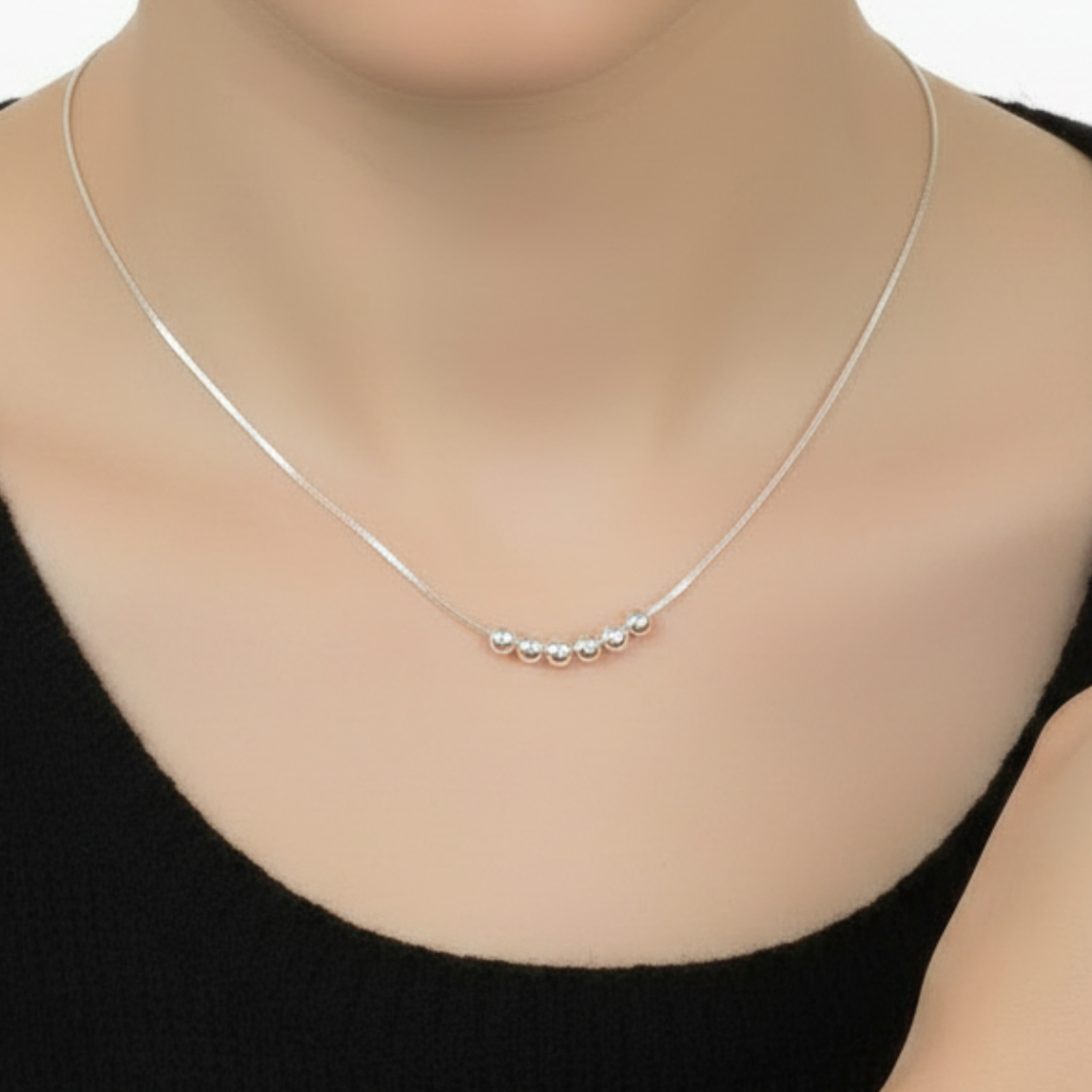 925 Sterling Silver Beads Chain Necklace - Adjustable Sliding Design - Jewel Radiance