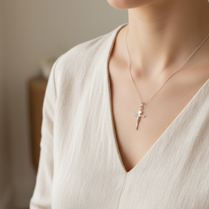 925 Sterling Silver Crucifix Cross Pendant - Rhodium Plated