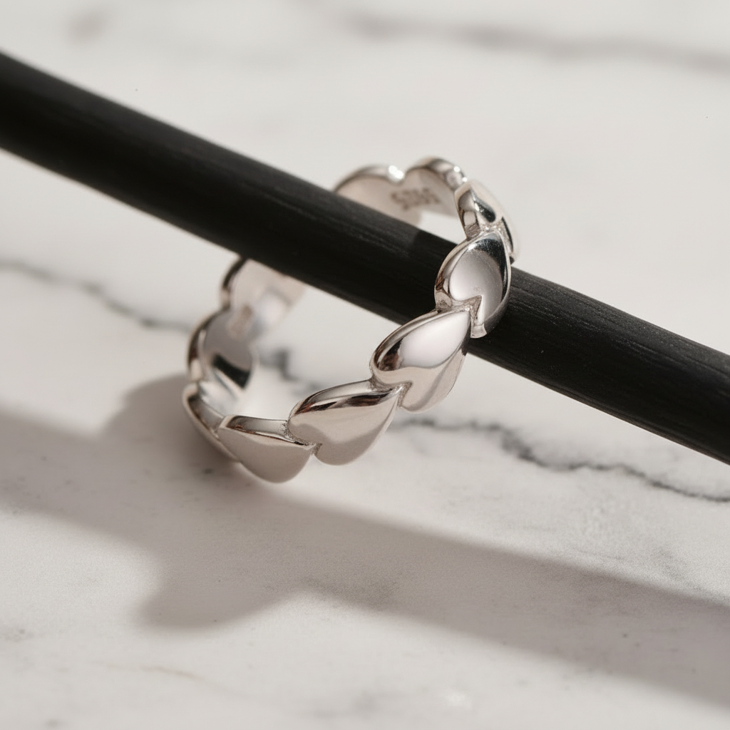 Linked Hearts Ring - Black Wood