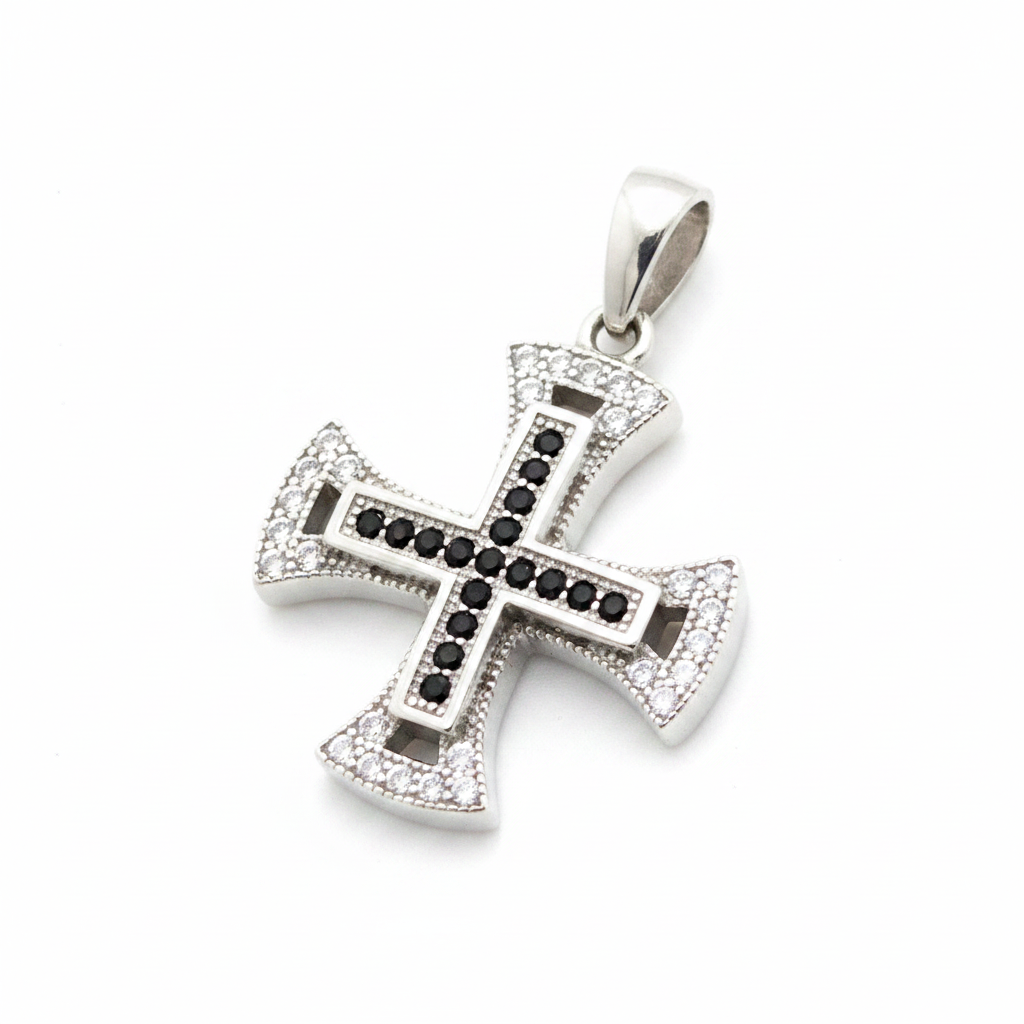 Maltese Cross Pendant - Angled White