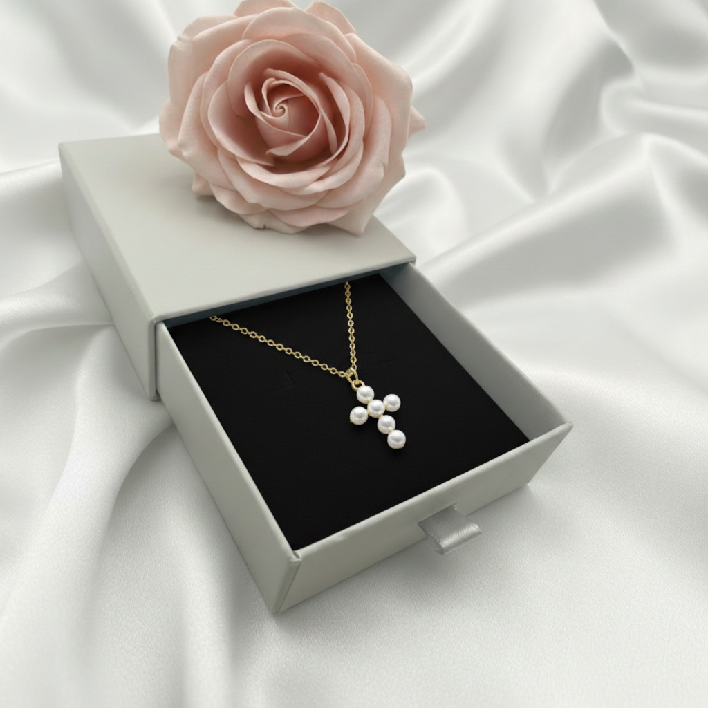 Pearl cross necklace - correct pearl arrangement in packaging