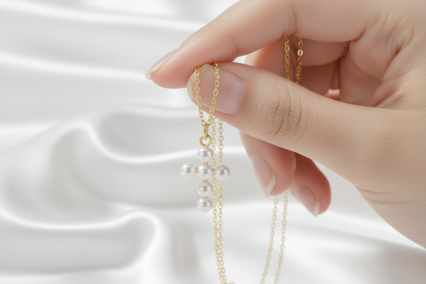 Pearl Cross Necklace - Landscape