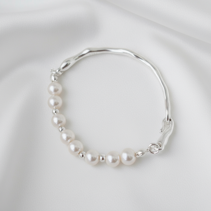 Pearl Semi-Bangle - Snow White Silk Background