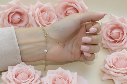 Pearl Station Bracelet - Extender Chain with Blush Petals