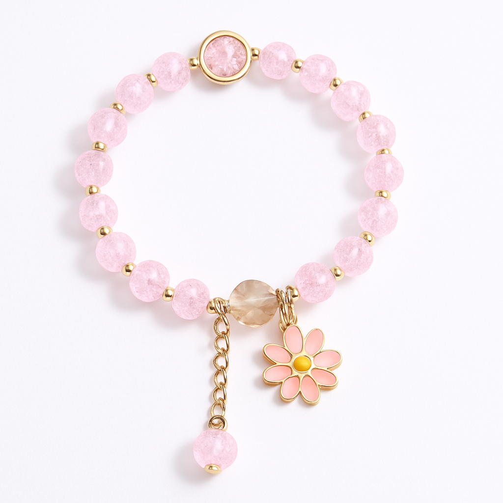Pink Bracelet with Faceted Bead - White Background