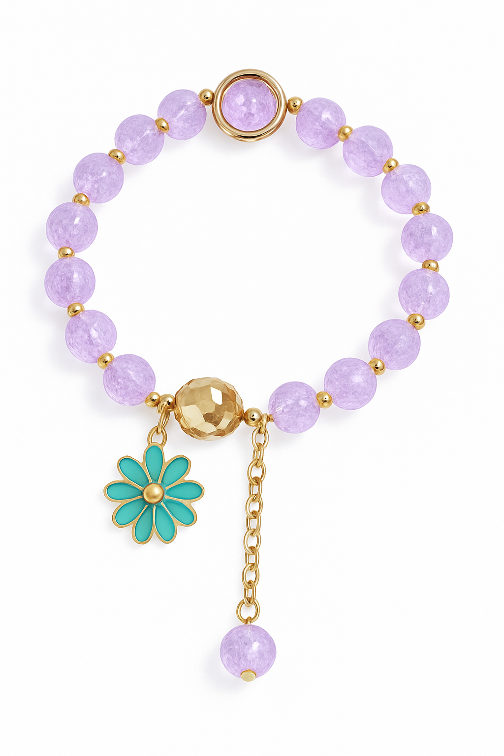 Purple Bracelet with Turquoise Daisy - White Background