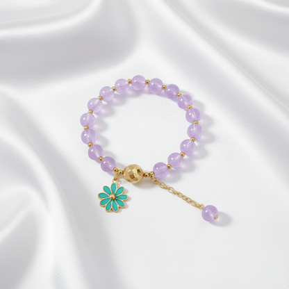 Purple Bracelet with Turquoise Daisy - White Background