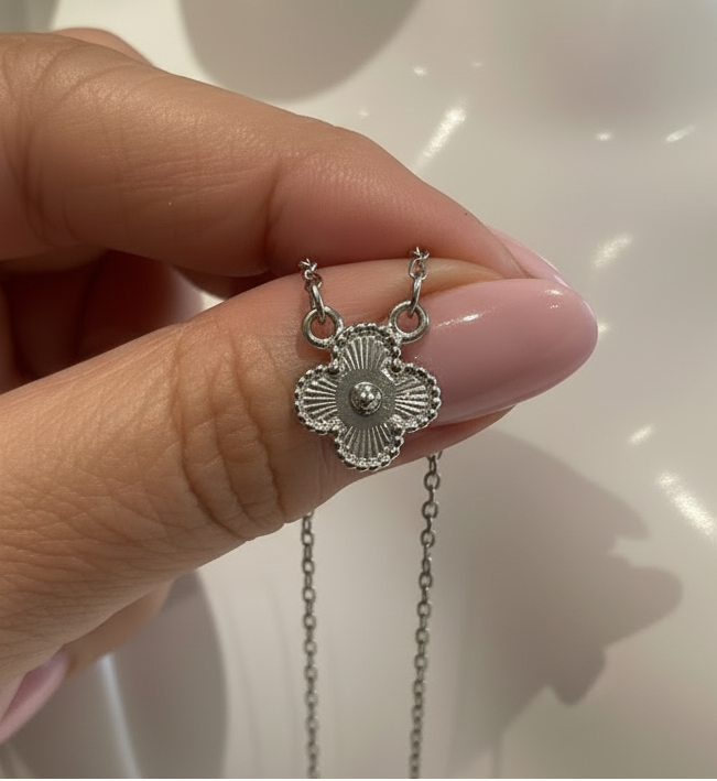 Quatrefoil Clover Pendant Necklace - Stainless Steel (Silver Tone) - Jewel Radiance