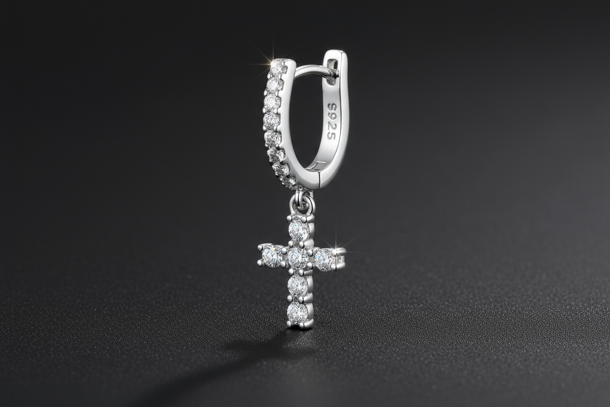 Right Cross Huggie Earring with S925 - 1